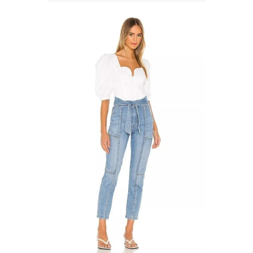 New Jonathan Simkhai Women Size 27 Standard Henley Tie Waist Straight Jean N2